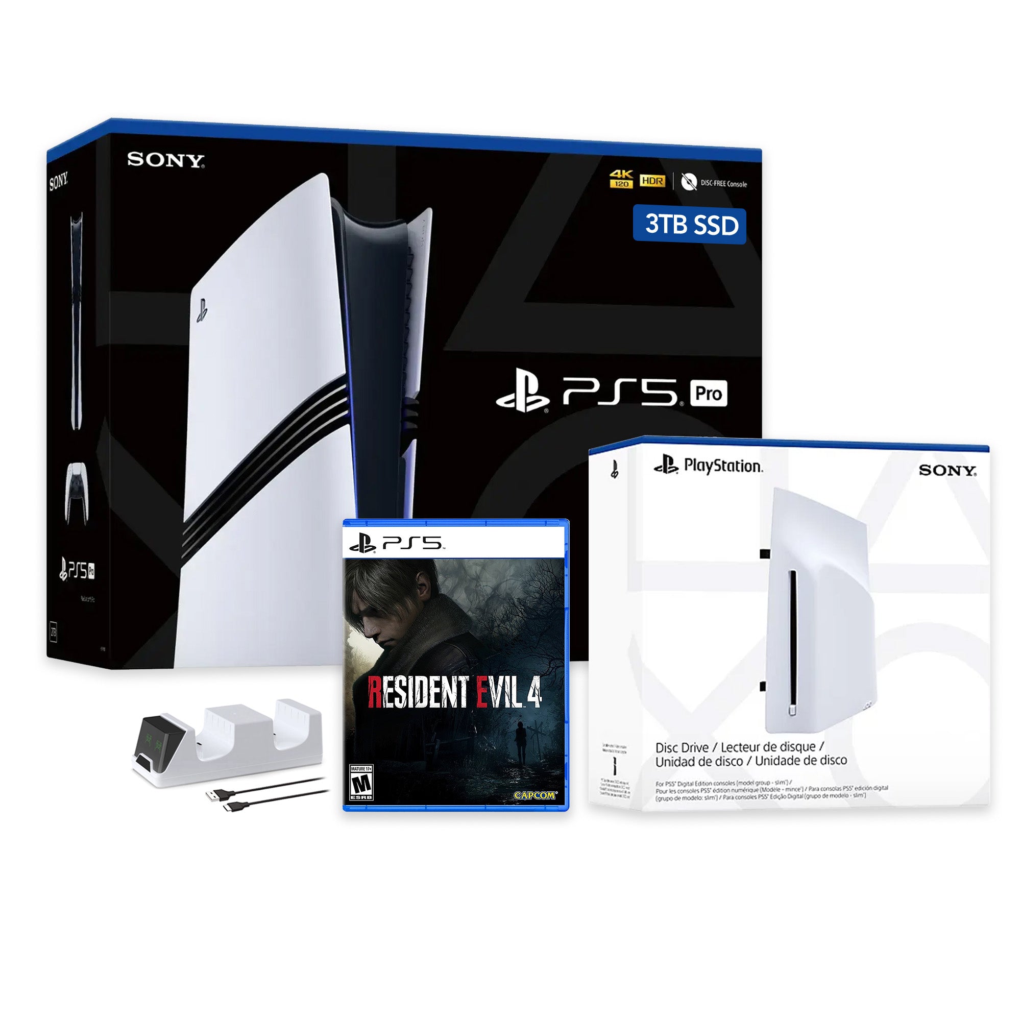 PlayStation 5 Pro 3TB SSD Console with Disc Drive, Wireless Controller and Charger, Resident Evil 4 - CFI-7019 PS5 Pro PlayStation 5 Pro 3TB SSD Console with Disc Drive, Wireless Controller and Charger, Resident Evil 4 - CFI-7019 PS5 Pro